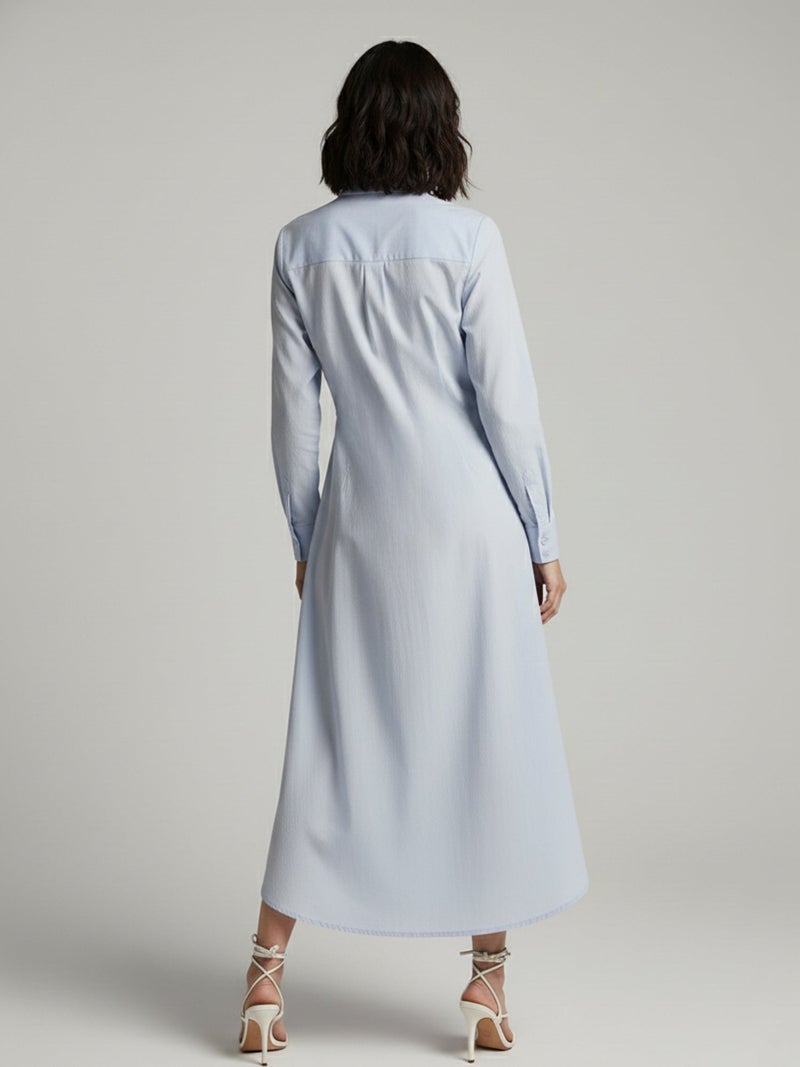 OUTZIDR Blue Straight Fit Shirt Maxi Dress - Image 4
